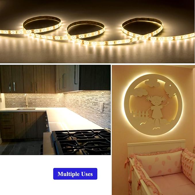 Flexible LED Strip Lights, Warm White,20ft 360LEDs 2835 LED Ribbon, String Light, 12V Tape Lights, Non Waterproof, Under Cabinet Children's Rooms Hallway Staircase Corridor Collectable