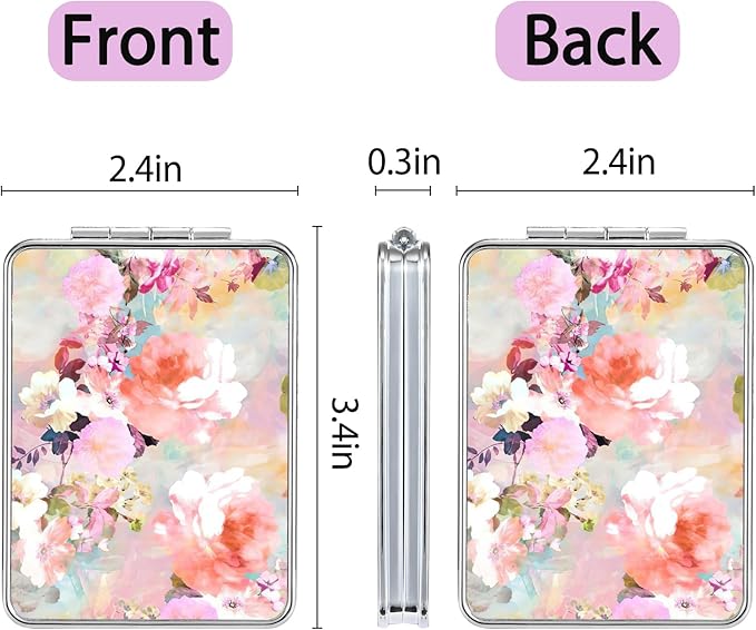 Pocket Mirror, Small Travel Mirror with Magnification, Portable Double-Sided Magnifying Cosmetic Mirror for Daily (Beautiful Flowers)