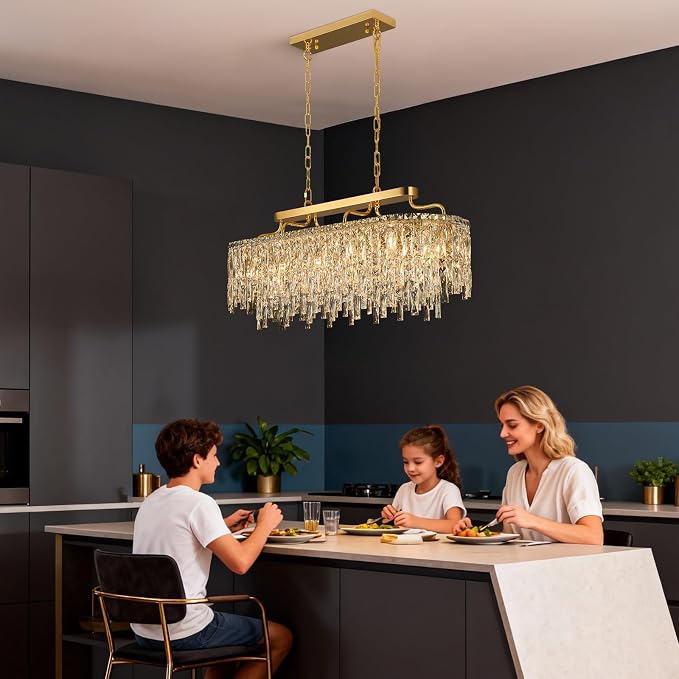 12-Light Gold Crystal Chandeliers for Dining Room Light Fixture 36" | Modern Luxury Chandelier Over Table, Hanging Lighting for Dining Room Kitchen Bathroom,Height Adjustable, Easy to Install