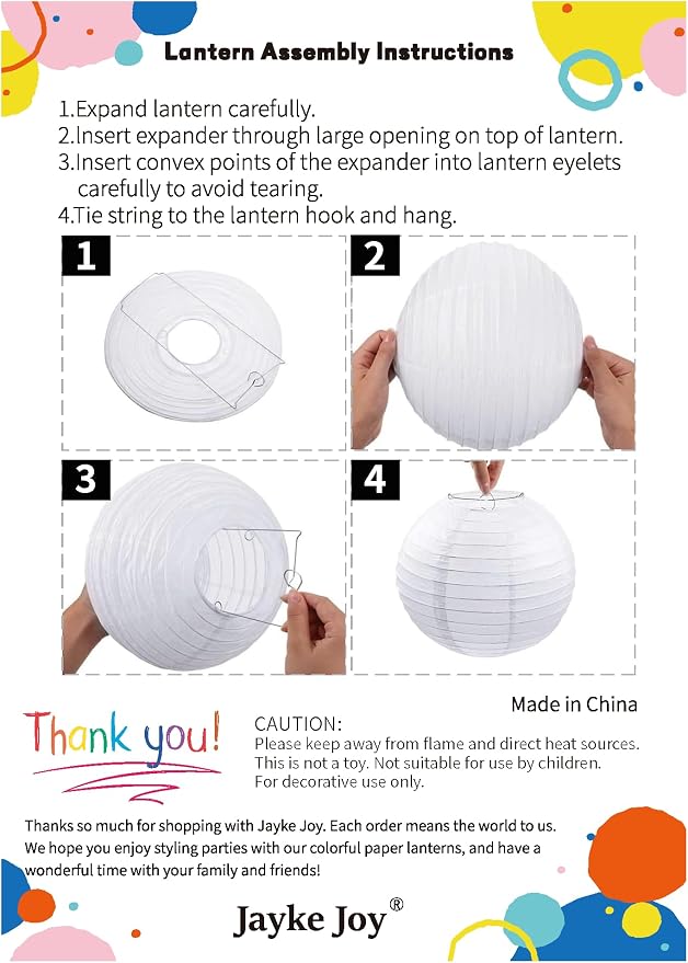 15pcs White Paper Lanterns for Outdoor Indoor Party Decoration (10 inch)