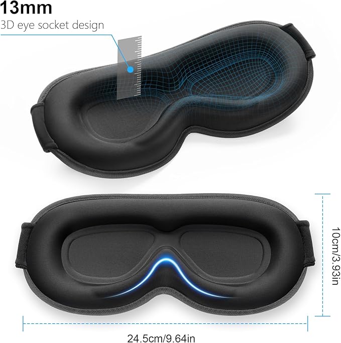 Gritin 100% Blackout Sleep Eye Mask for Women Men,Zero Eye Pressure Sleeping Mask-Ergonomic Design 3D Cutout Eye Movement and Eyelash Friendly Night Blindfold,Ultra Soft&Comfortable for Sleeping-Grey