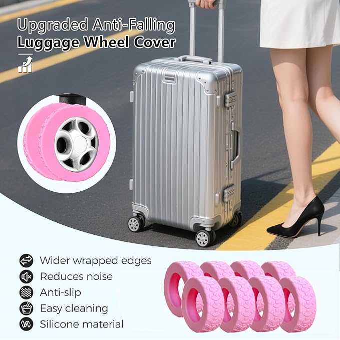 Luggage Wheel Covers, Luggage Wheel Protector Covers for 2-2.4 inches Wheels Suitcases,Anti-Scratch & Noise Reduction Design, Silicone MaterialDurable Travel Case Accessories (8, Pink)