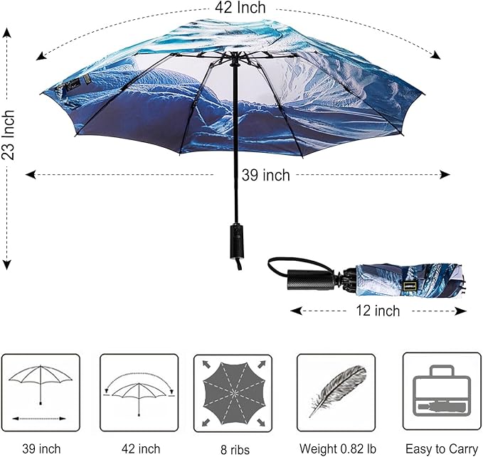 LANBRELLA Compact Reverse Folding Umbrella Auto Windproof Travel Umbrella