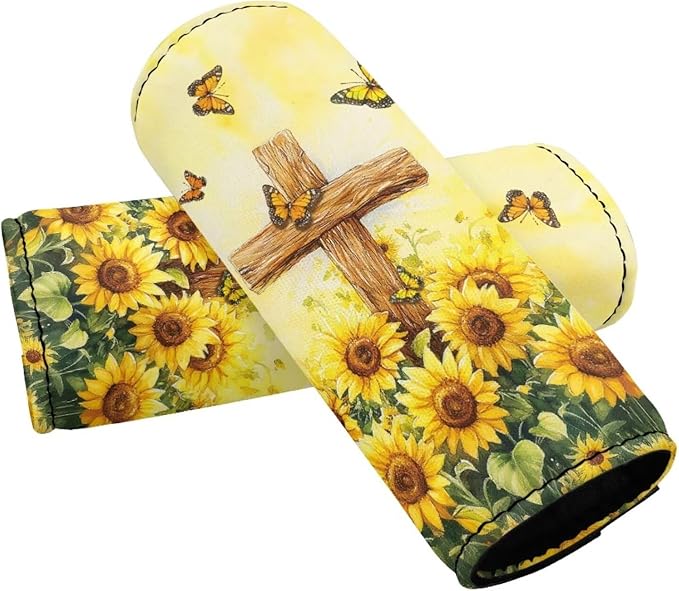 BIGCARJOB Sunflower Cross Print Luggage Handle Cover 2 Pcs Suitcase Identifier Protective Cover Trolley Case Grip Travel Luggage Handle Wrap Luggage Accessories