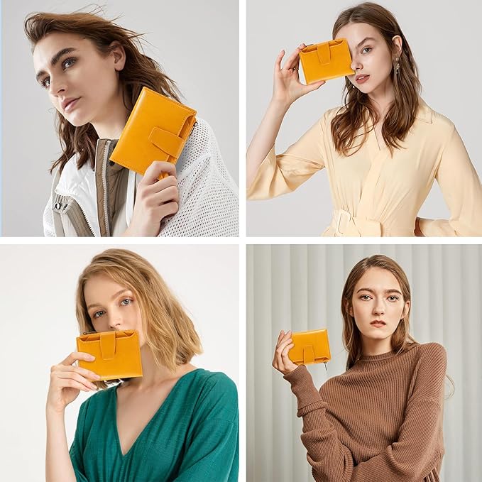 Airkit Small Wallet Women RFID Blocking Soft Leather Bifold Compact Card Holder Wallet for Women with Zipper Coin Pocket 4 ID Window