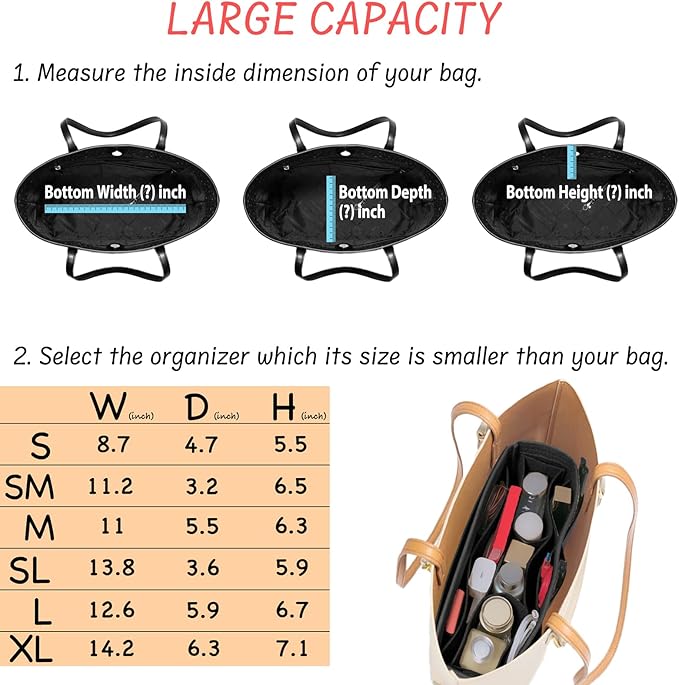 DailyPlus Purse Organizer Insert Felt Bag Organizer Handbag Organizer Insert Bag In Bag Organizer for Tote Purse Bag 14 Pockets Black Slender Large