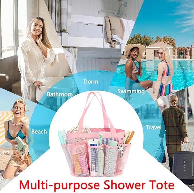 Fammart Mesh Shower Caddy Portable for College Dorm Room Essentials, 8-Pocket Large Shower Basket Tote Bag with 2 Handles for Toiletry, Bathroom, Beach, Camp, Gym