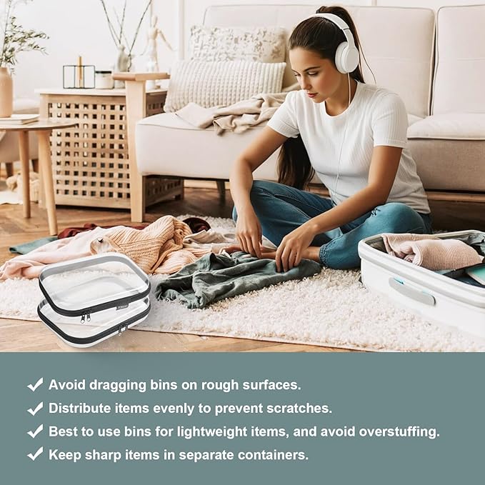 YQBRAO Hard Sided Clear Zipper Case for Storage- Professional-Grade Plastic Clear Zipper Pencil Case,Toy Storage Bins, Toiletry Bags, Travel Organizer(Black,2 Pack, M)