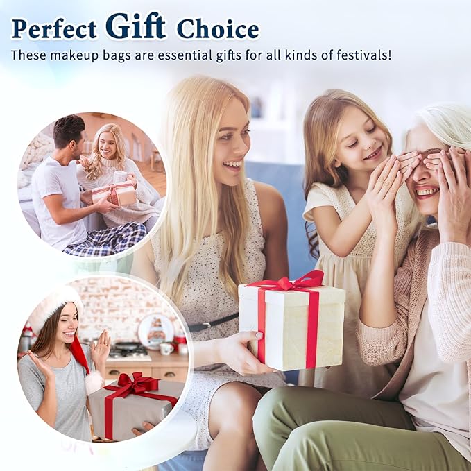 Cute Makeup Bag for Women(2 Pcs), Travel Cosmetic Bags, Quilted Coquette Aesthetic Floral Toiletry Organizer Bag (46 - Sky Blue/4Pcs)