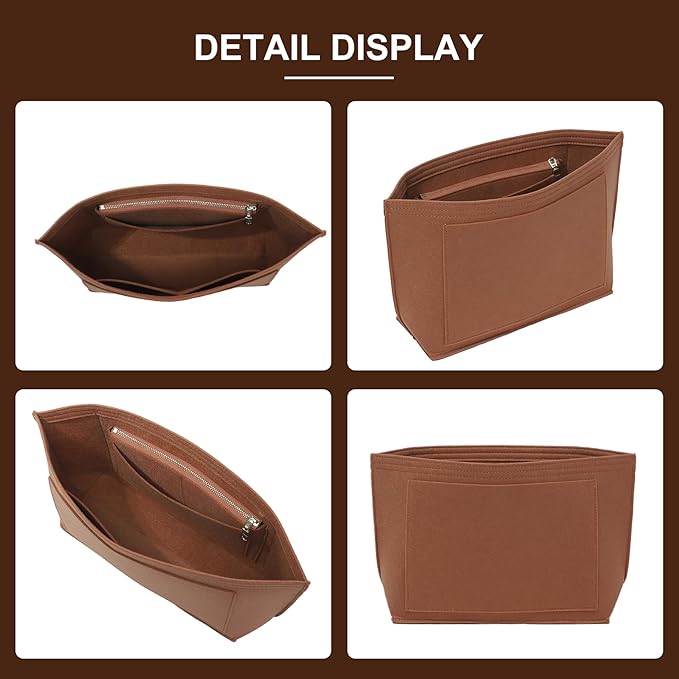 Doxo Felt Purse Organizer Insert for Longchamp Le Pliage M Totes, Longchamp Orgainzer Insert Meduim with 7 Compartments & YKK Zipper | Fits Long Champ Meidum Top Handle Tote Bag (SM, Gold Brown)