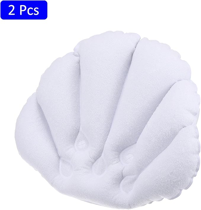 M METERXITY 2 Pack Inflatable Bath Pillow - Ultralight Inflatable Compressible Pillow with Suction Cups, Neck Support, Apply to Bathtub (White)