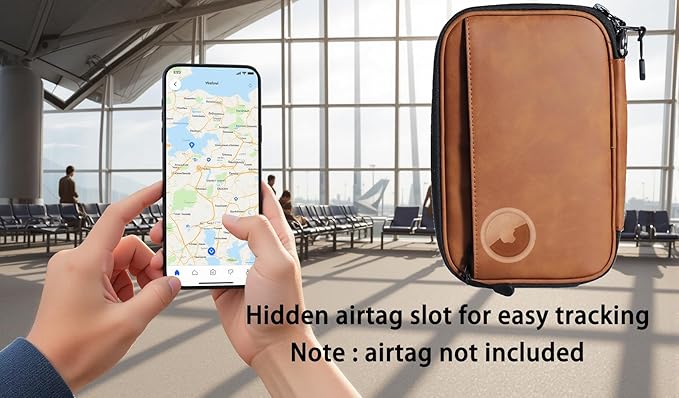 family passport holder for 4 passport wallet for travel passport cover rfid blocking for women waterproof wallet with zipper airtag passport case for men multiple passport bag (BROWN)