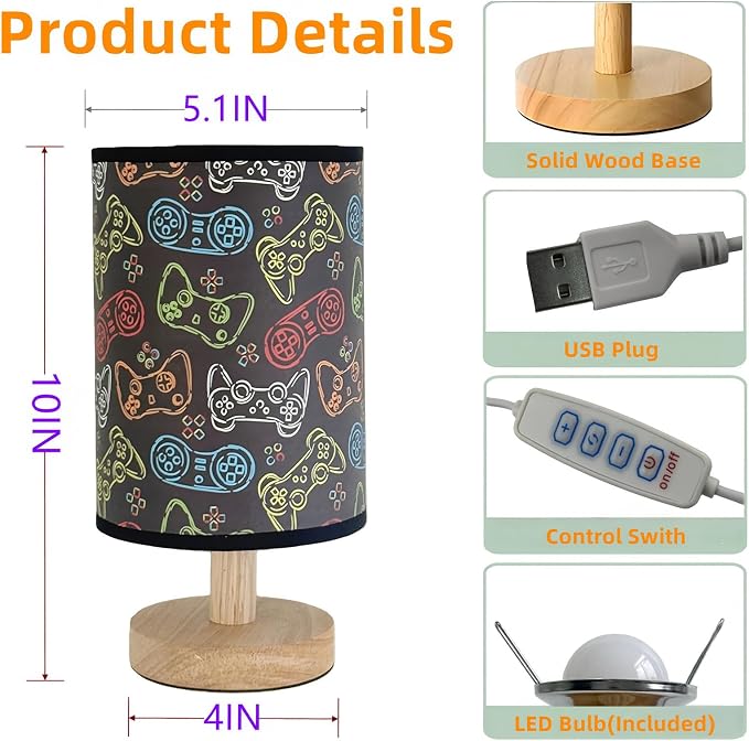 Gaming Table Lamp LED Nightstand Night Light,3 Lighting Modes Dimmable Video Game Desk Lamp,Gaming Themed Bedside Lamp for Boys Girls Teens,Gaming Room Aesthetic Decor,Birthday Gift for Gamers