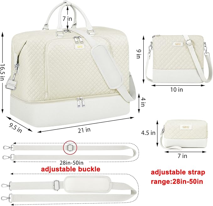 Travel Weekender Bag for Women, 21" Overnight Bag with Shoe Compartment 50L Large Travel Duffel Bag Carry On Tote for Weekend, Overnight, Business Trips, Water Resistant