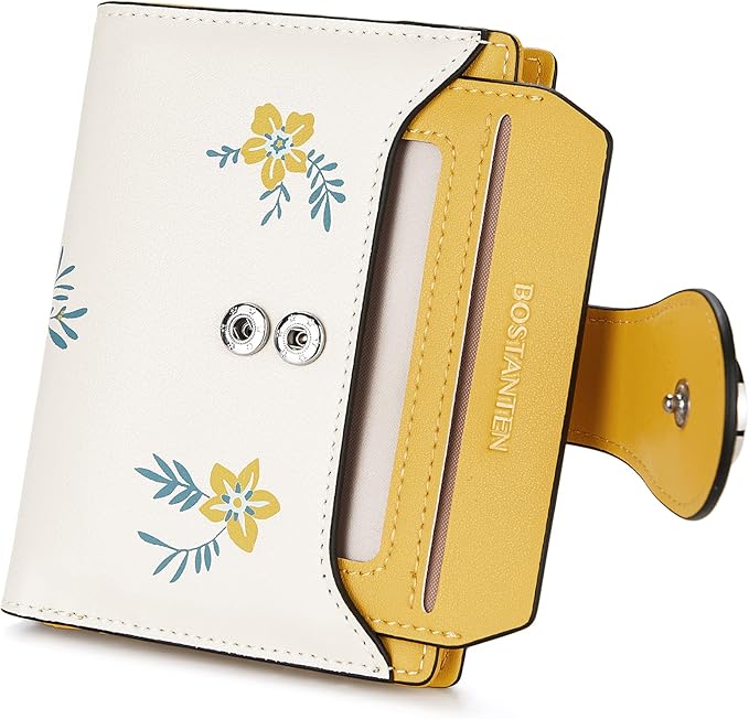 BOSTANTEN Women Leather Wallet RFID Blocking Small Bifold Zipper Pocket Wallet Card Case Purse with ID Window