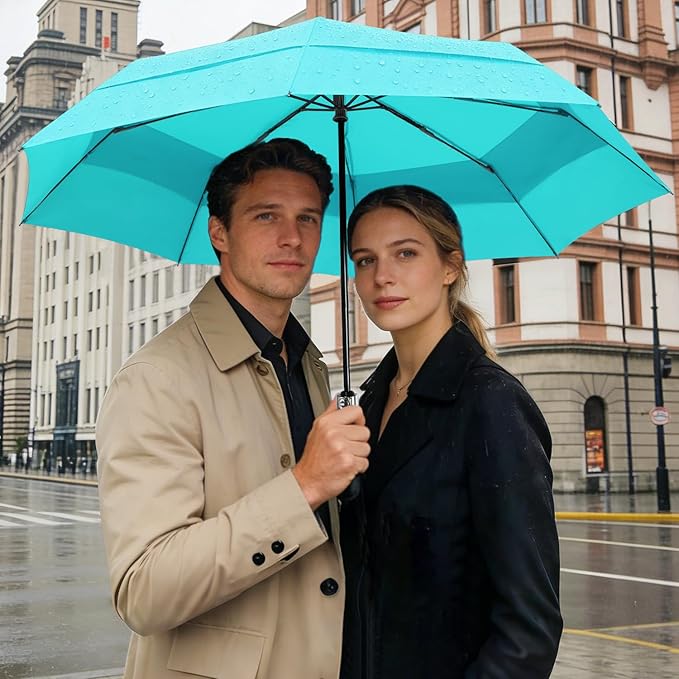 Lejorain Large Folding Golf Umbrella - Compact Mens Umbrellas Travel Rain and Windproof 54inch Collapsible Automatic Open Close Umbrella 210T Teflon Vented Double Canopy