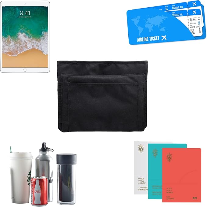 riemot Luggage Travel Cup Tablet Holder - Hold Ipad Books Passports Tickets Water Bottles - Fits Roll on Suitcase Handles - Gifts for Flight Attendants Travelers Accessories Black