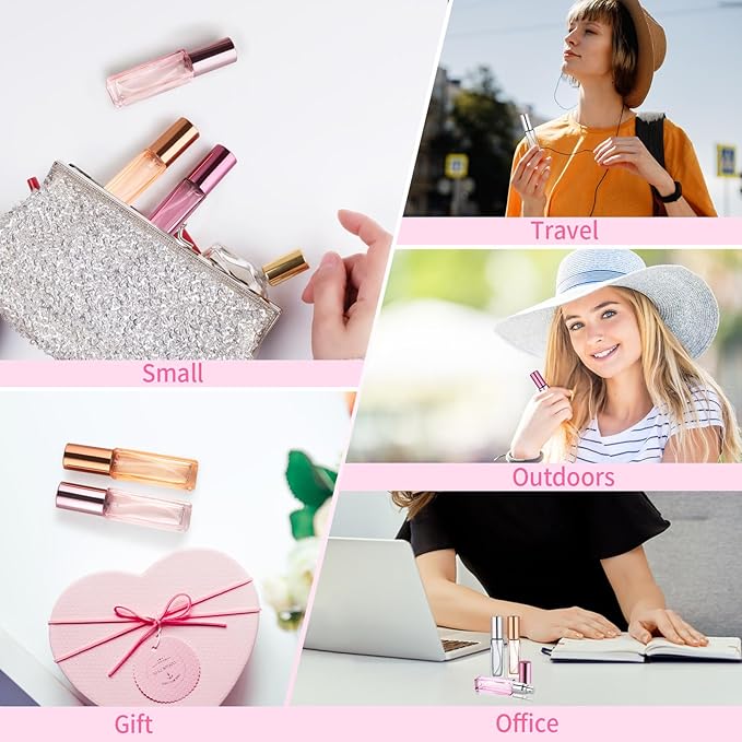 YOCASII Glass Travel Perfume Bottle Refillable, 10ml Perfume Bottles, Pocket Perfume Spray Bottle Atomizer, 4PCS Refillable Perfume Bottle for Travel