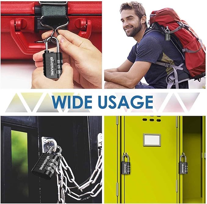 GIVERARE 8 Pack Combination Lock, 3-Digit Padlock Keyless, Resettable Luggage Locks for Backpack, Gym & School & Employee Locker, Weatherproof Travel Lock for Fence, Backyard Gate, Hasp, Case-Black