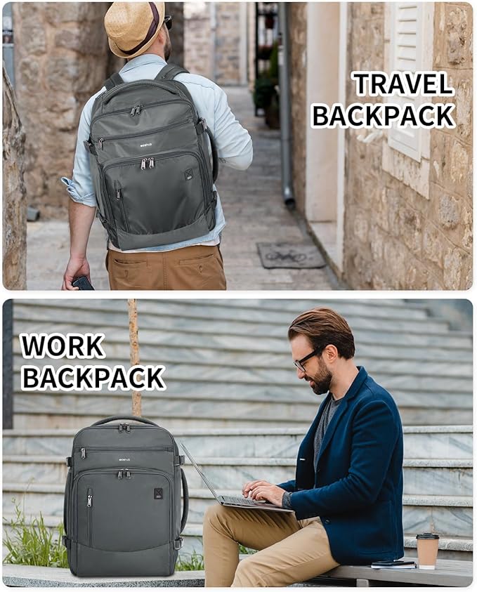 ECOHUB Travel Backpack for Men, 18x14x8 Spirit Airlines Personal Item Bag with Clear Toiletry Bag, Laptop Carry on Backpack with USB Port, Airline Approved Under Seat 14 Pockets 30L, Grey