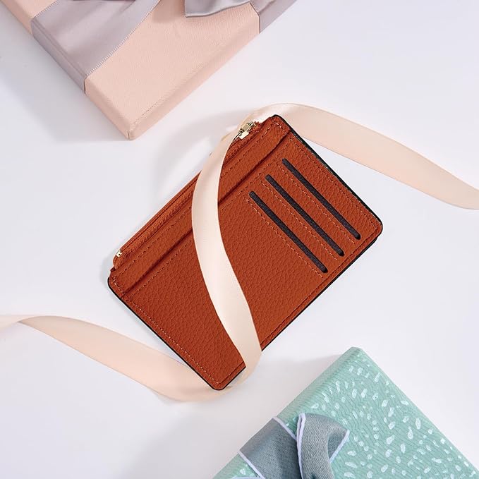 Tipmile Credit Card Holder for Women Slim Minimalist Front Pocket RFID Blocking Wallet Small Compact Card Case with ID Window, Orange