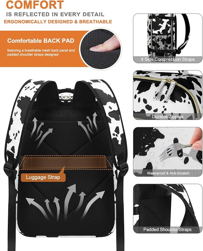 Capolo Travel Backpack for Women Men Waterproof Laptop Backpack Airlines Approved Carry On Backpack Bag Computer Bag for Business, Work, Traveling Fits 17 Inch Laptop(Cow Print)