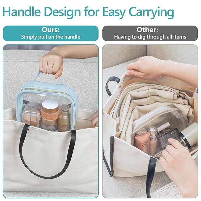PACKISM Clear Makeup Bag Combo Pack, 1 TSA Approved Medium & Large/XL for Checked Luggage, Clear Toiletry Bag with Handle, Water-resistant Travel Essentials Organizer, Ice Blue