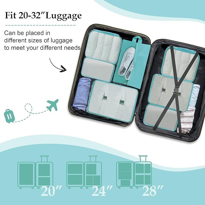 Packing Cubes 7 Pcs Travel Packing Cubes for Suitcases Large Capacity Travel Luggage Organizer Bags Carry-on Luggage (Blue)