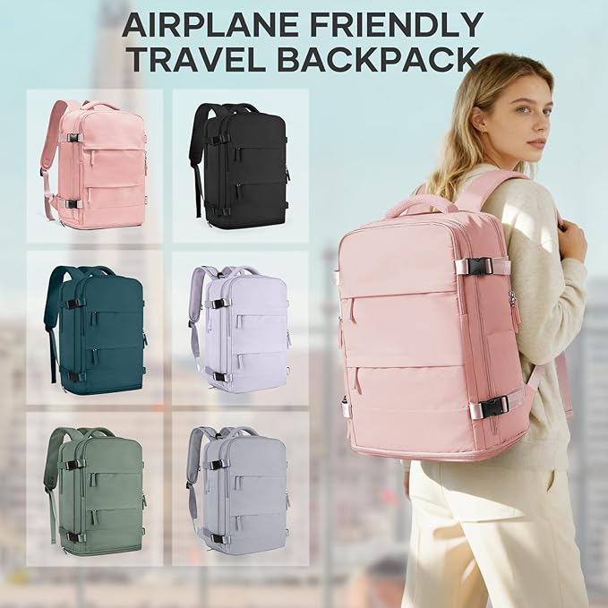coowoz Large Travel Backpack For Women Men,Carry On Backpack,Hiking Backpack Waterproof Outdoor Sports Rucksack Casual Daypack Travel Essentials Pink