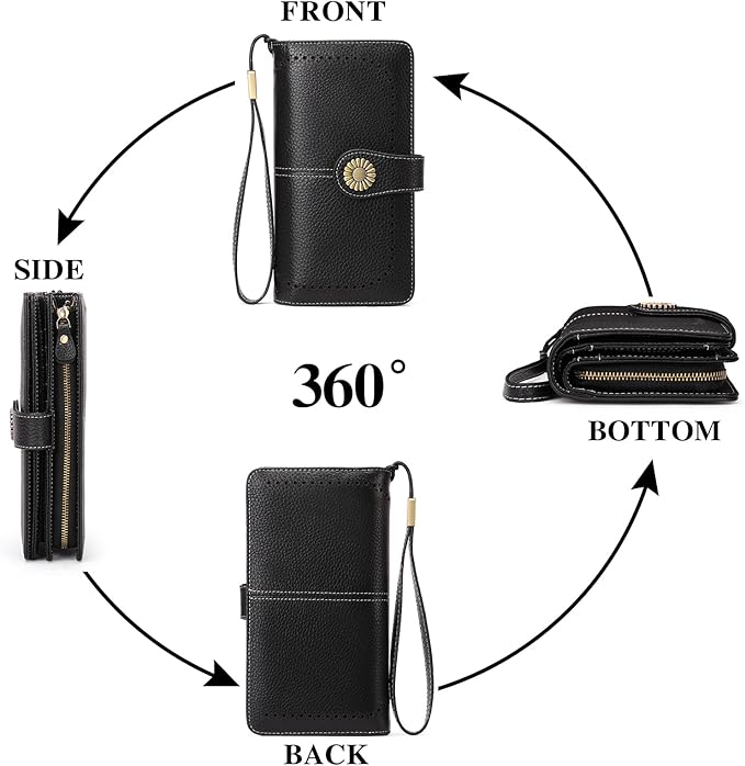 SENDEFN Wallets for Women Leather Credit Card Holder with RFID Blocking Large Capacity Wristlet | with RFID Blocking, Large Capacity, Wristlet, with RFID Blocking, Large Capacity, Wristlet