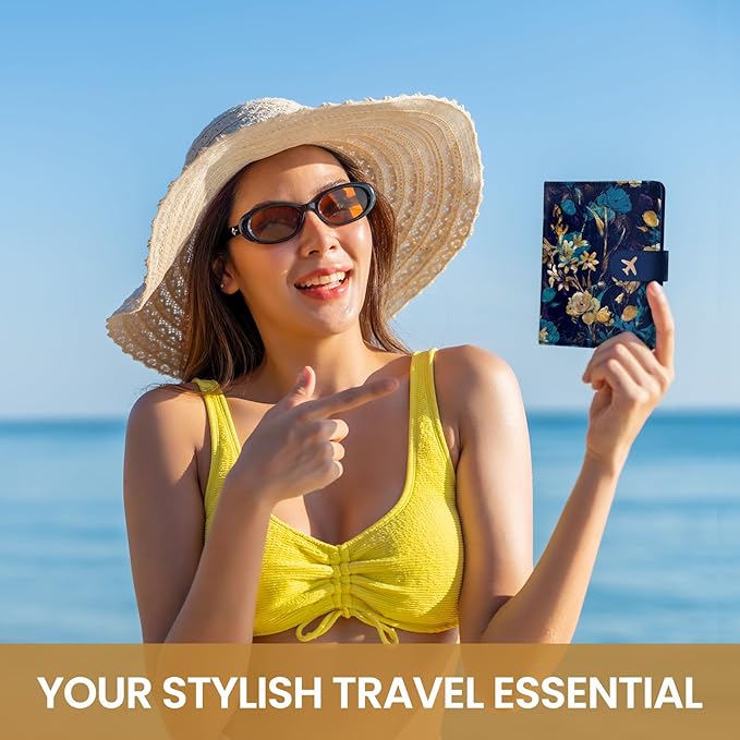 Passport Holder for Travel Essentials, RFID Blocking Leather Cover Wallet with Magnetic Closure, Aesthetic & Cute Passport Book Case for Women and Men - Grace