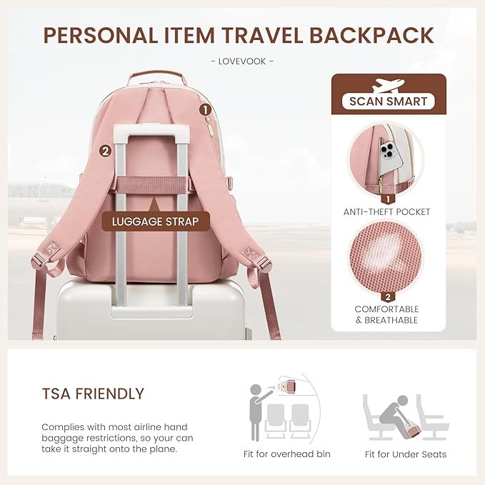 LOVEVOOK Laptop Backpack for Women with Pouch Pocket for Large Capacity Cup,15.6 Inch Teacher Nurse College Work Backpack Purse,Waterproof Laptop Bag Computer Carry on Back Pack for Travel, Light Pink