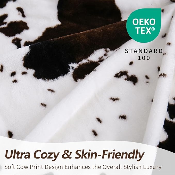 Bnuitland Cow Printed Fleece Flannel Throw Blanket, 300 GSM Double Sided Fuzzy Fluffy Blanket for Bed Sofa Couch Travel, Super Soft Lightweight for Adults and Kids, 60×80 inch