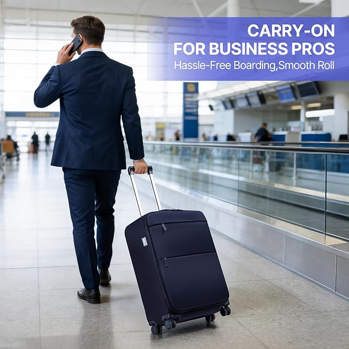 Carry On Luggage, Softside Suitcases with Spinner Wheels, Lightweight Carry-on Suitcase with TSA Lock for Women Men, Large Luggage for Travel Business Trip (Blue, 2-Piece Set 21/25)
