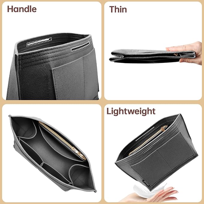 OPPOSHE Purse Organizer Insert for Longchamp Le Pliage, Premium Felt Long Champ Bag Handbag Women, Tote Organizer Insert with 9 Compartments (Medium, Grey)
