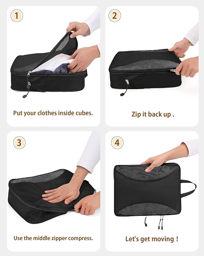 Compression Packing Cubes 8 Sets, Packing Organizers, Extensible Suitcase Organiser Bags, Travel Organizer Cubes for Travel Essentials Black