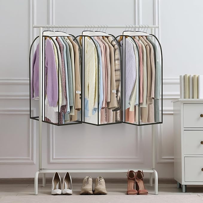 LANDNEOO 6 Pack Clear Garment Bags for Hanging Clothes with Zippers on Double Sides - 10'' Clothes Storage for Coat, Dress, and Fur in Closet - 32'' Long Suit Bags