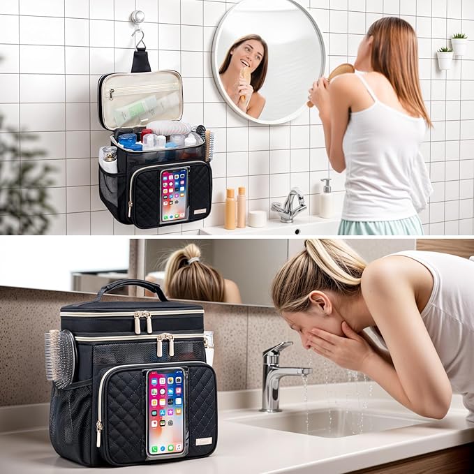 Large Toiletry Bag for Women Men,Bathroom Bag,Water Resistant Shower Bag,Makeup Bag,Portable Shower Caddy for College Dorm,Hanging Travel Toiletry Bag with Transparent Waterproof Phone Pocket