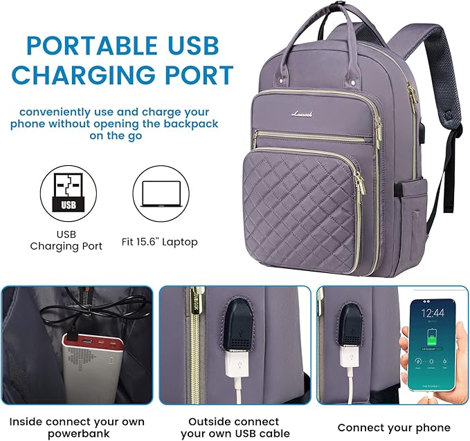 LOVEVOOK Laptop Backpack for Women, Water Resistant Travel Work Backpacks Purse Stylish College Bookbag Business Teacher Nurse Computer Bag with USB Charging Port, Fits 15.6" Laptop