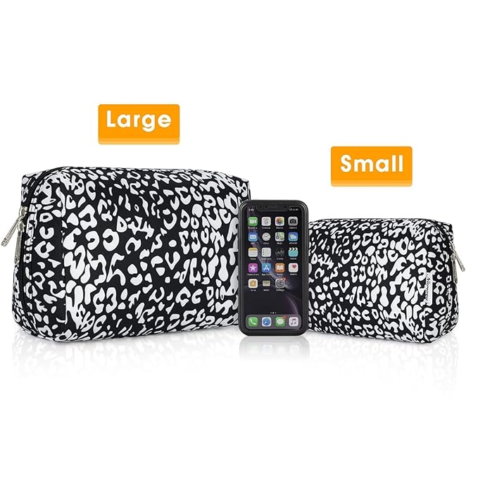 Narwey Cute Cheetah Makeup Bag Travel Cosmetic Bag Organizer Toiletry Bag Make Up Bags with Compartments for Women (Large, Black Leopard-1)