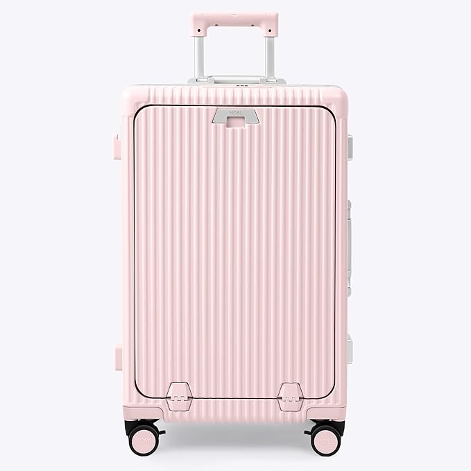 Nobl Travel Zipperless Check In Suitcase - Aluminum Frame, Medium Check In luggage 27x17.5x10.4 Airline Approved by Noble Travel - Polycarbonate Shell - TSA Locks, 360° Spinner Wheels - Blush