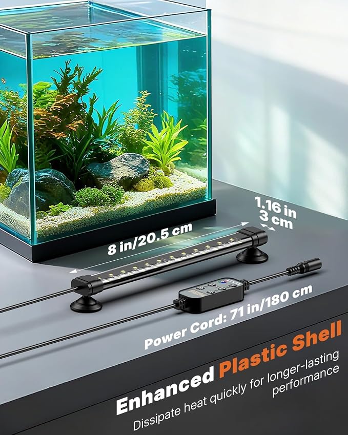 Pawfly Aquarium Light with Bluetooth for Plants, 5W 8 inch Full Spectrum Fish Tank Light for 8-15 inch Fish Tanks, Submersible LED Lights with App Control, Timer Modes & Adjustable Brightness