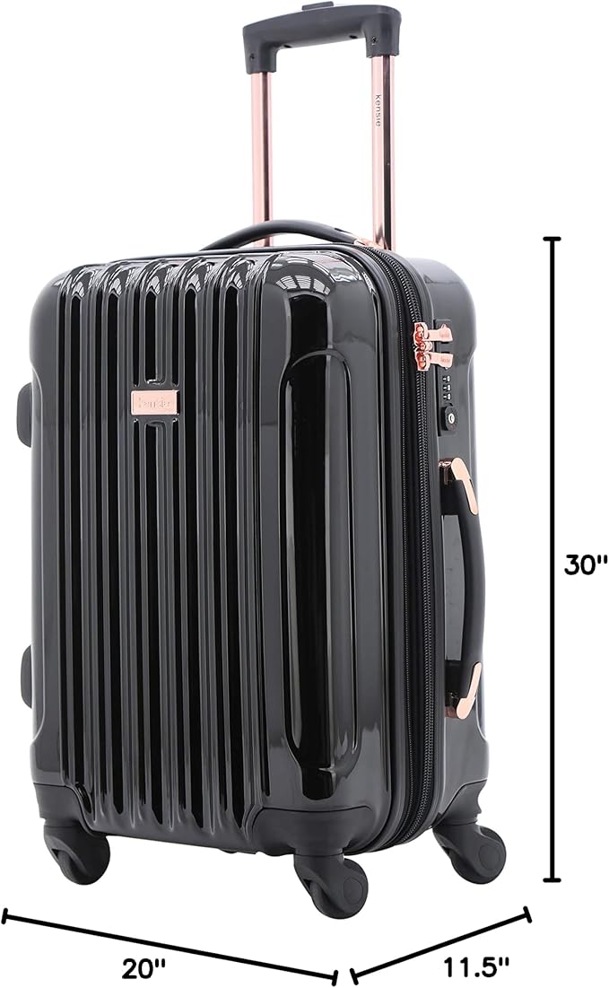 kensie 3 Piece "Alma" Light Metallic Style TSA-Lock Spinner Luggage Set, Midnight Black Option