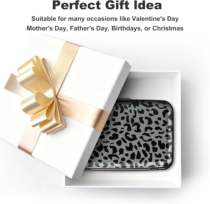 ELFISH Mini RFID Aluminum Wallet Credit Cards Holder Business Card Case Metal ID Case for Men Women(Black Leopard Print)