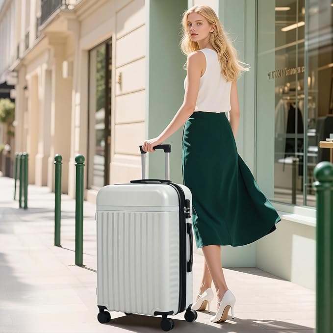 Merax Luggage Sets 5 Piece,Hardshell Expandable Suitcase with Spinner Wheels and Travel Bags,Lightweight Carry on Luggage,20/24/28IN,White Grey