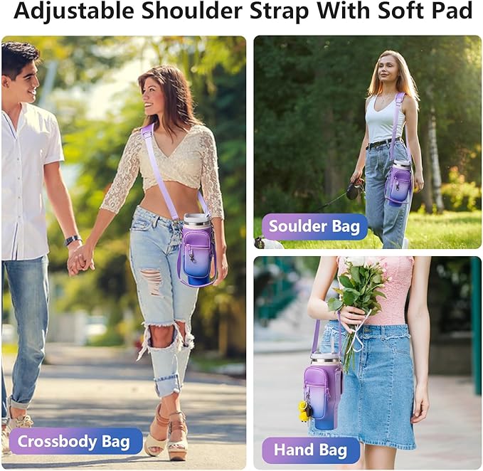 linmaya Water Bottle Carrier Bag for Stanley Cup 40/30oz with Phone Holder Pockets,Neoprene Water Bottle Cross-body Bag with Adjustable Shoulder & Hand Strap Stanley Cup Accessories