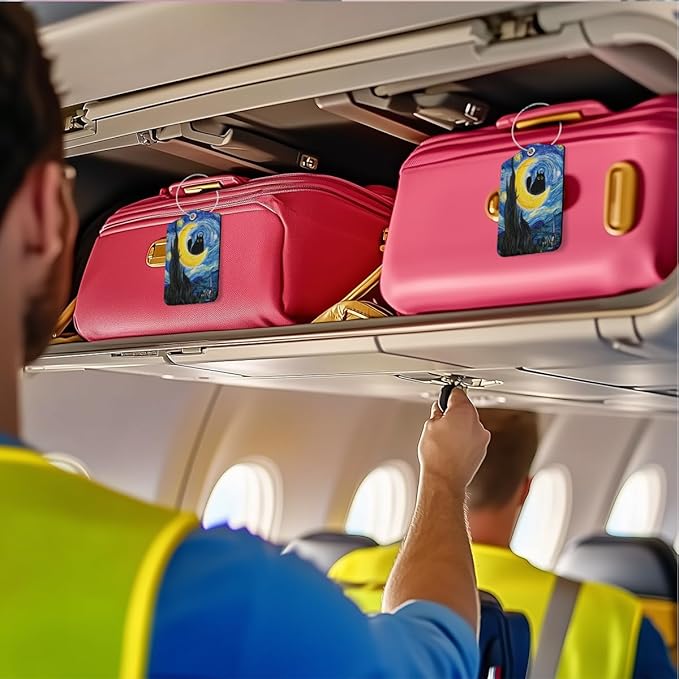 The Starry Night Cat Luggage Tag, Suitcase Tags with Privacy Flap and Metal Loop, Luggage Tags for Suitcases, Identifiers Travel Essentials Bag Tag, Cat Lovers Gifts for Women Friends