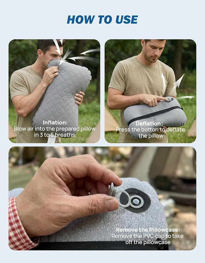 JOYTUTUS Inflatable Camping Pillow with Washable Removable Pillow Cover, Portable Ultralight Air Pillow for Travel,Backpacking,Hiking, Ergonomic Design Full Neck&Lumbar Support