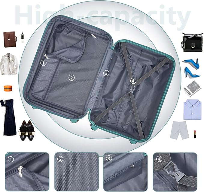 Misty Blue 6 Piece Luggage Set Hard Shell - Expandable Suitcases with Spinner Wheels and Duffel Bags for Family Travel, Durable Carry On Luggage Sets with Lock for Women and Men