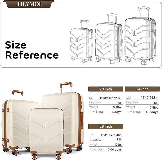 Luggage Sets 3 Piece with Spinner Wheel, Hardside Suitcase Set with TSA Lock, Expandable Lightweight Travel Luggage for Men and Women, White
